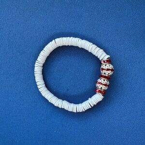 Gray and Red Beaded Bracelet